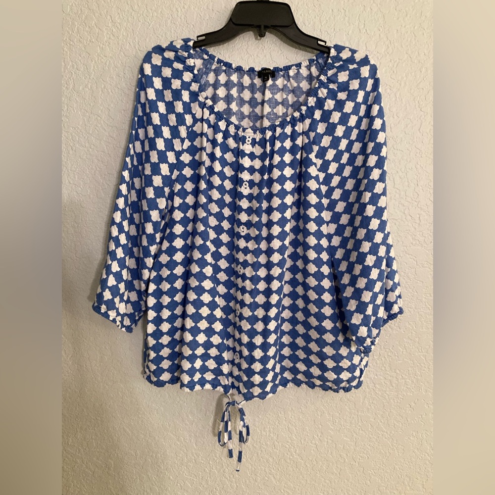 TALBOTS blue and white Linen 3/4 sleeve top size XL